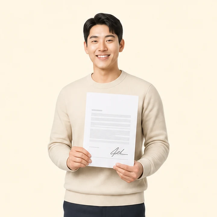 연체자 현대 캐스퍼 장기렌트카 서면 견적서를 들고 있는 고객